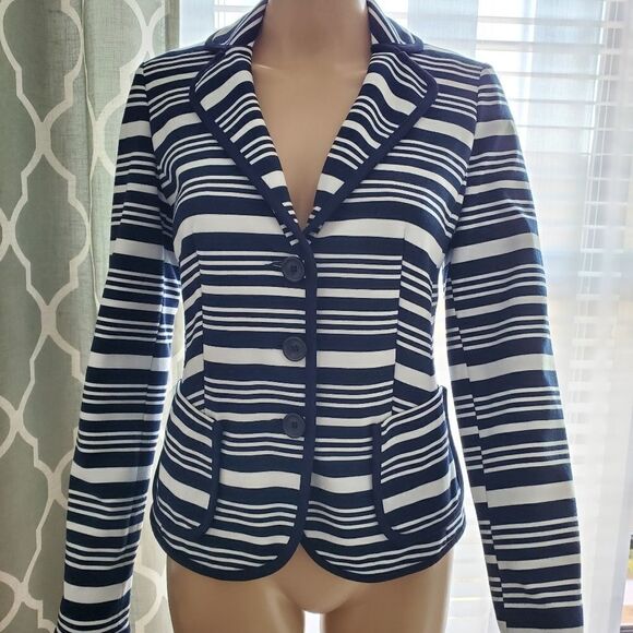 INC women's Striped blazer Navy And White Size 0 - Picture 1 of 8